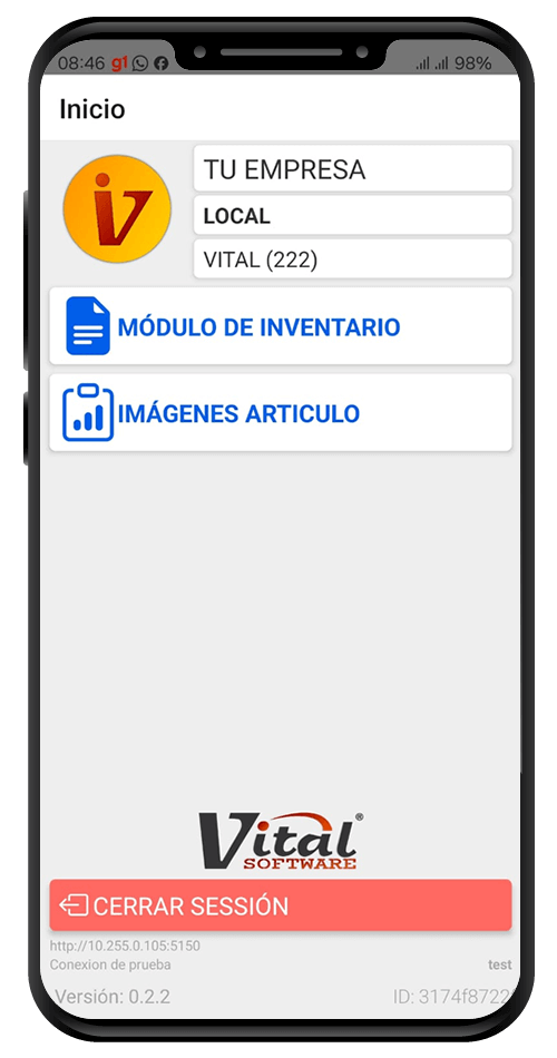 Pantalla inicial del módulo de inventario de la aplicación móvil