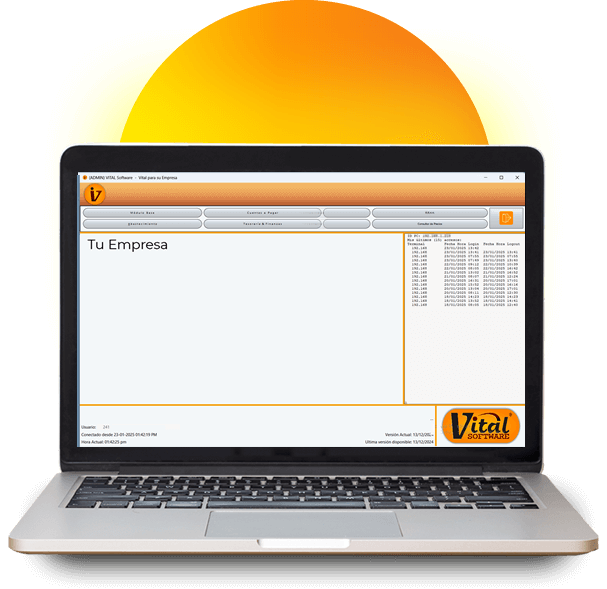 Vista de inicio del software de gestión empresarial en una notebook