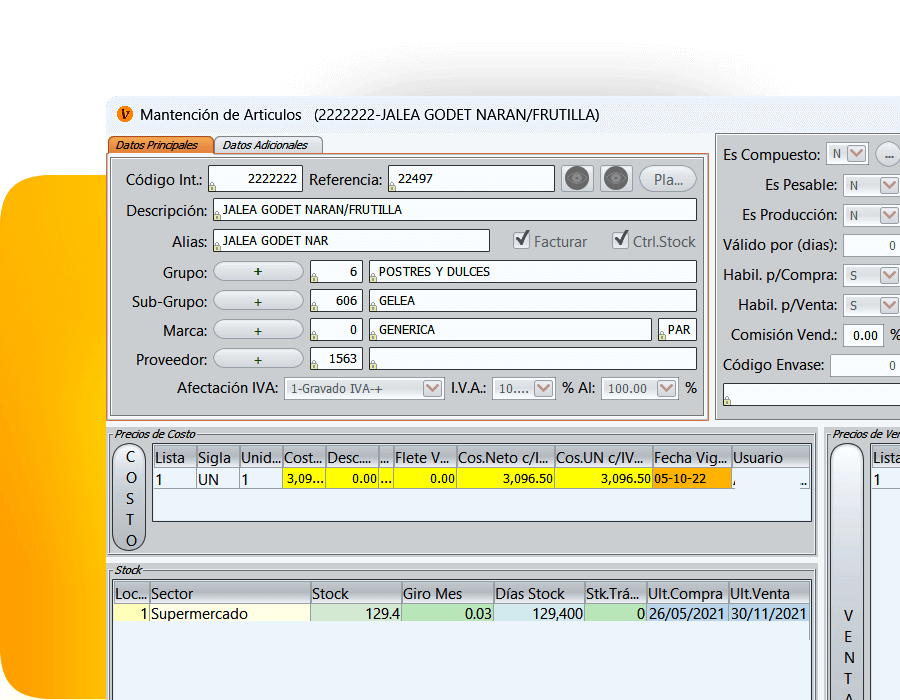 Interfaz del sistema de gestión empresarial mostrando panel principal