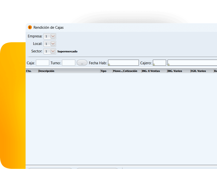 Interfaz del sistema mostrando una Rendición de Cajas